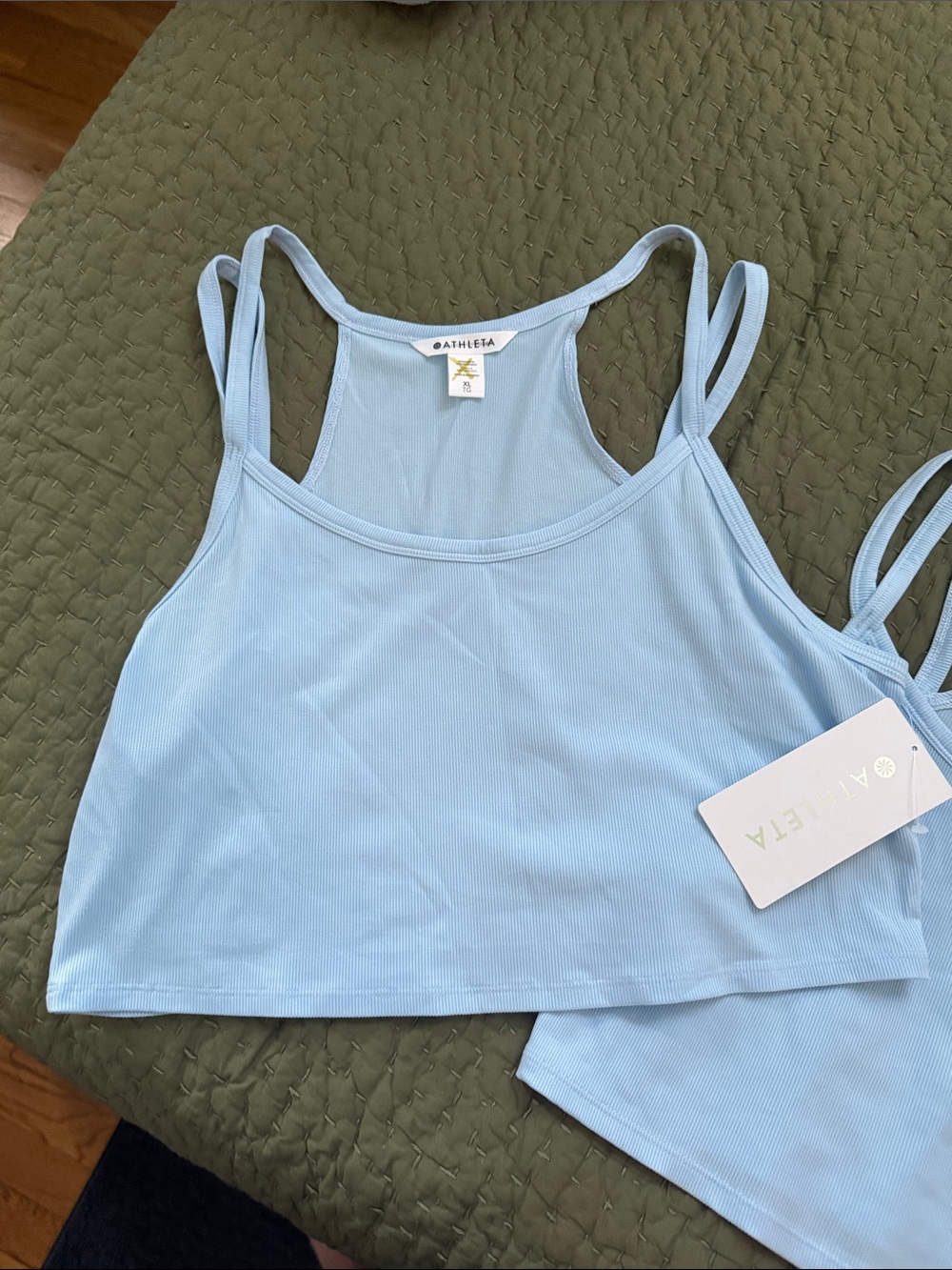 Athleta Sky Blue Ribbed Crop Tank with Double Straps